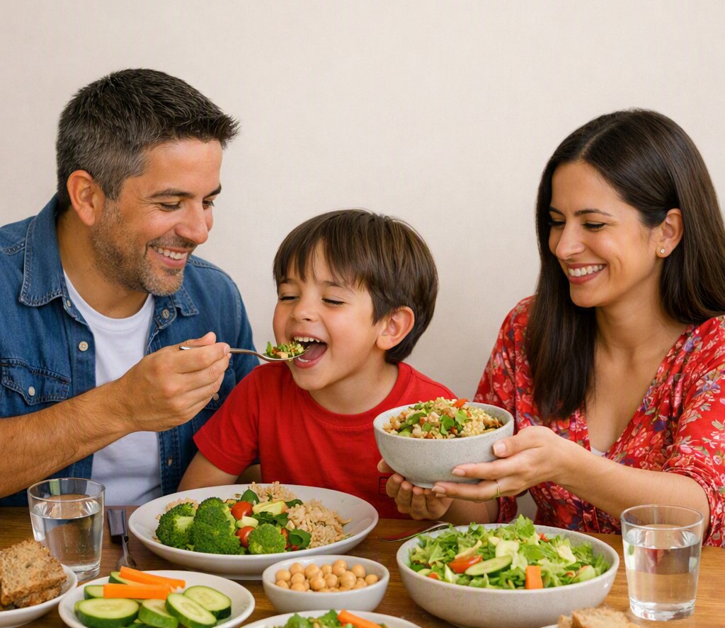 Familia compartiendo una comida saludable